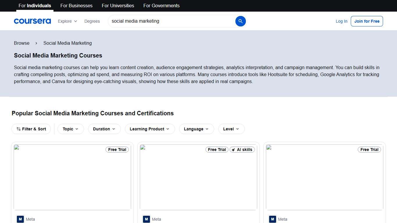 Best Social Media Marketing Courses & Certificates [2026] Coursera